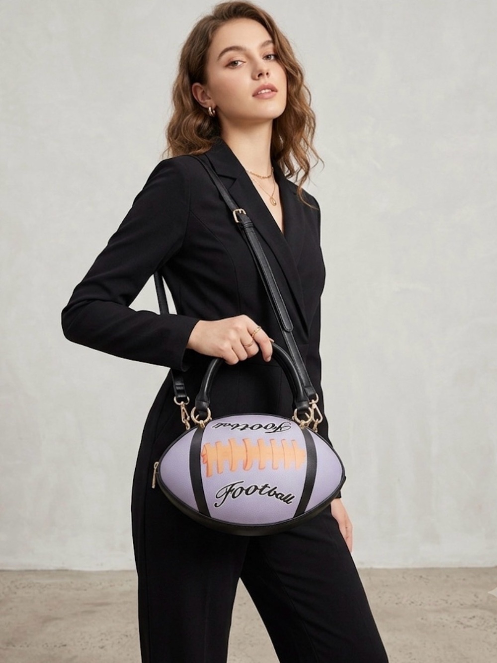 Calessa Novelty Football Handbag NWT with Crossbody Strap - Pastel Grey